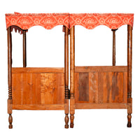 Pair 18th Century Antique French Four Poster Tester Canopy Cherry Twin Beds 1780