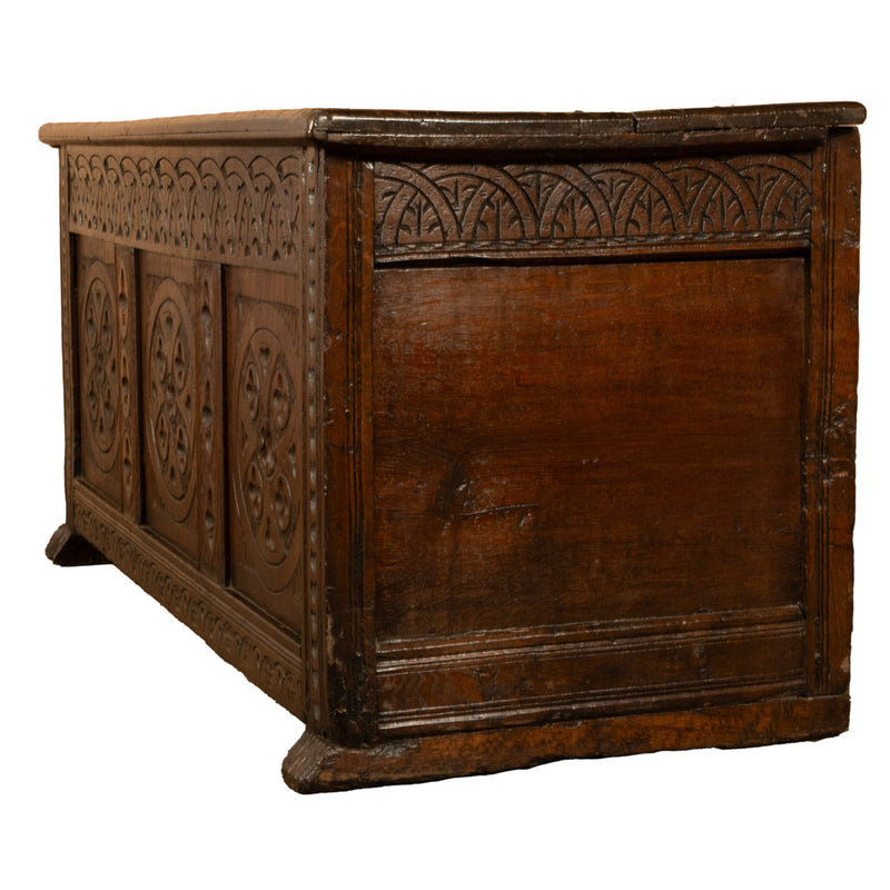 Antique English 17th Century William III Carved Oak Coffer Chest Candle Box 1690