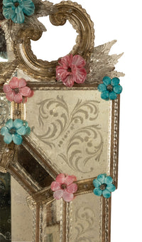 Antique Style Italian Handmade Murano Venetian Etched Glass Mirror Fratelli Tosi