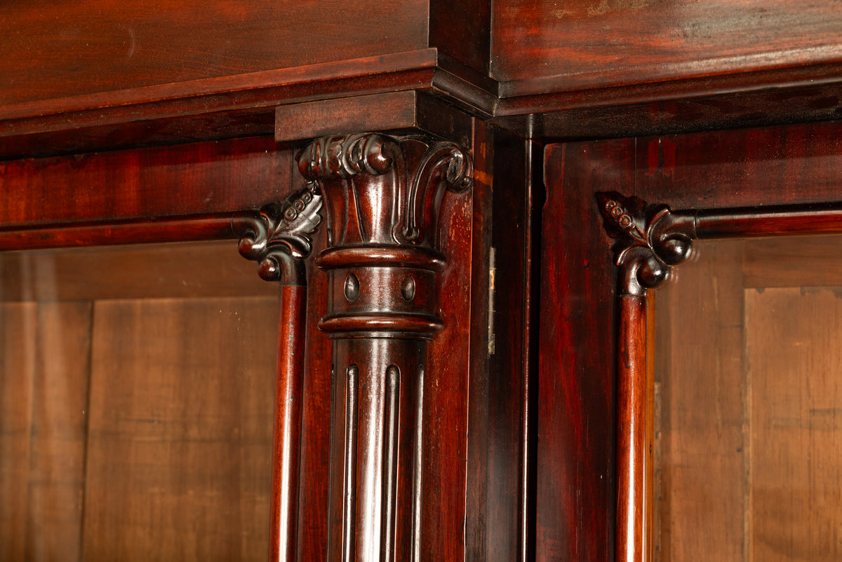 Monumental Antique Irish Carved Mahogany Breakfront Bookcase Bibliotheque 1850