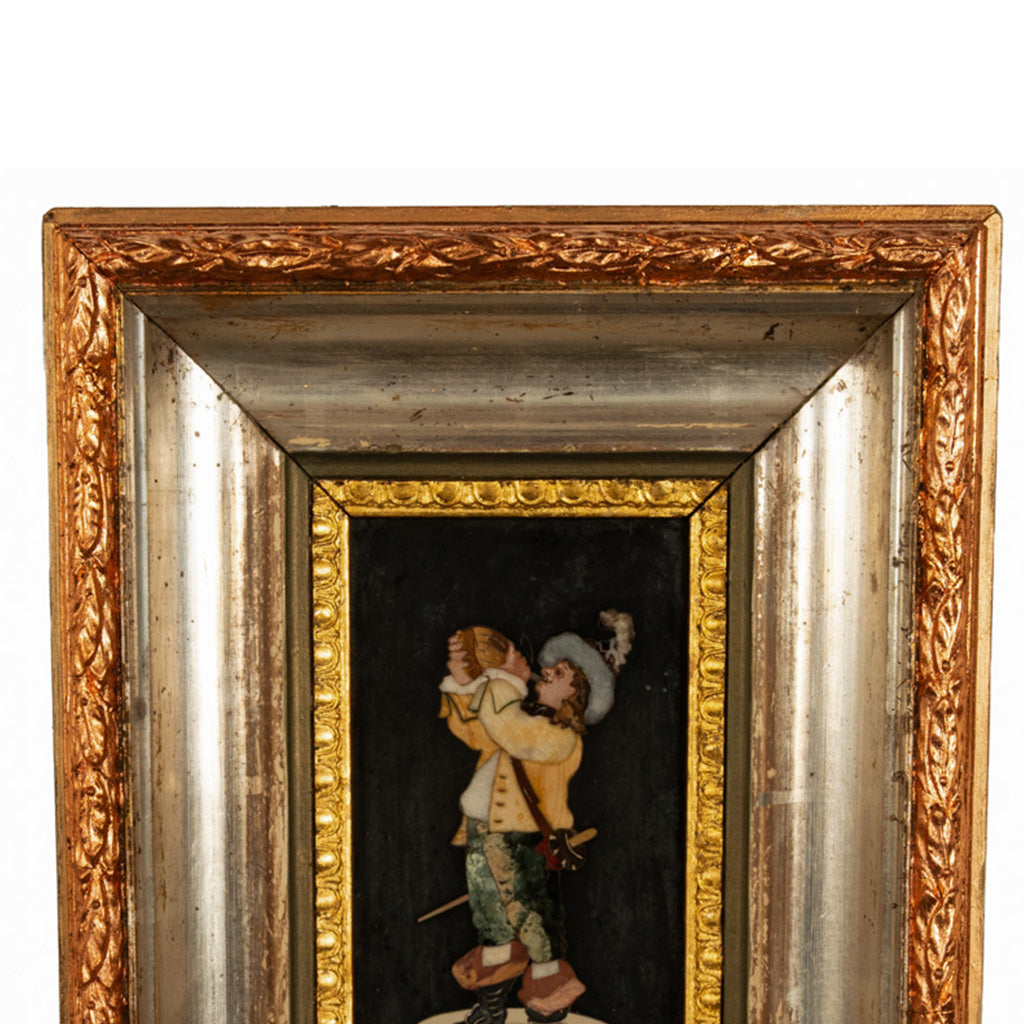 Antique Italian Grand Tour Pietra Dura Marble Picture Cavalier Musketeer 1880
