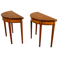 Antique Pair of Georgian Demi-lune Inlaid Mahogany & Stainwood Card Tables 1780 Ex-Christies