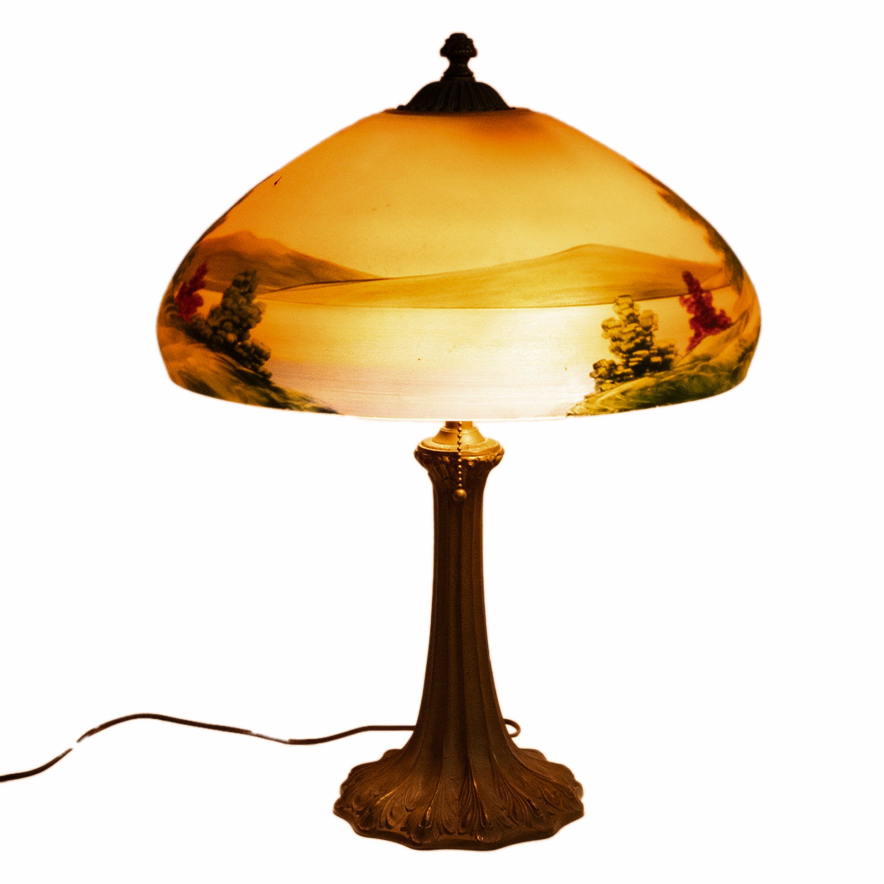 Antique American Pittsburgh Reverse Painted Glass Bronze Table