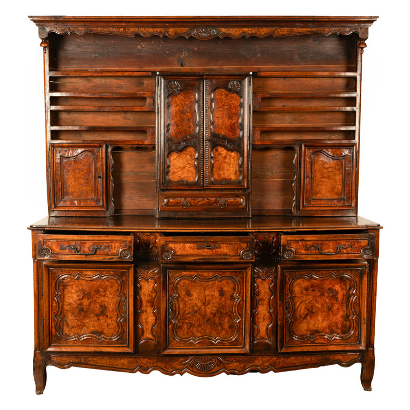 Antique French Provincial Normandy Carved Walnut Dresser Buffet Vaissilier 1790