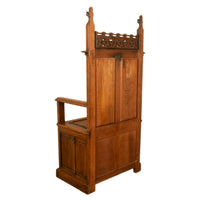 Antique 19thC French Carved Oak Gothic Revival Throne Storage Chair Seat 1880