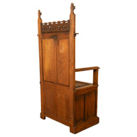 Antique 19thC French Carved Oak Gothic Revival Throne Storage Chair Seat 1880