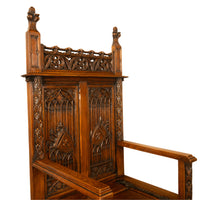 Antique 19thC French Carved Oak Gothic Revival Throne Storage Chair Seat 1880