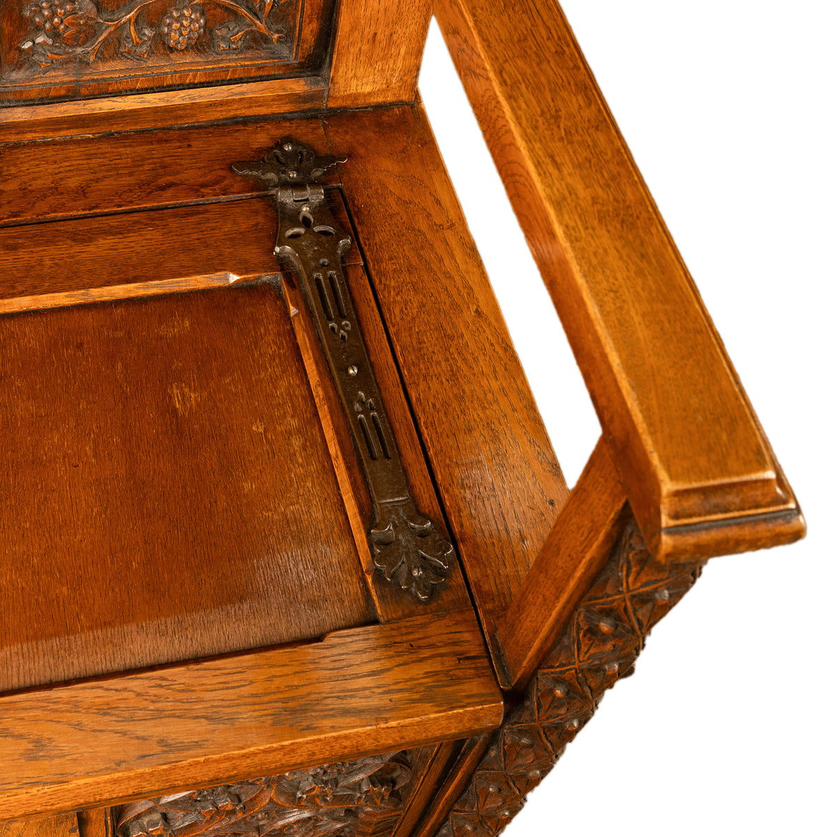 Antique 19thC French Carved Oak Gothic Revival Throne Storage Chair Seat 1880