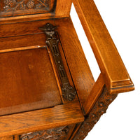 Antique 19thC French Carved Oak Gothic Revival Throne Storage Chair Seat 1880