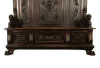 Antique 19th Century Italian Renaissance Revival Carved Hall Bench Storage Settle 1880