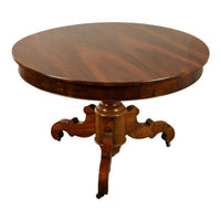 Antique Round Carved French Walnut Pedestal Tripod Dining Center Table 1850