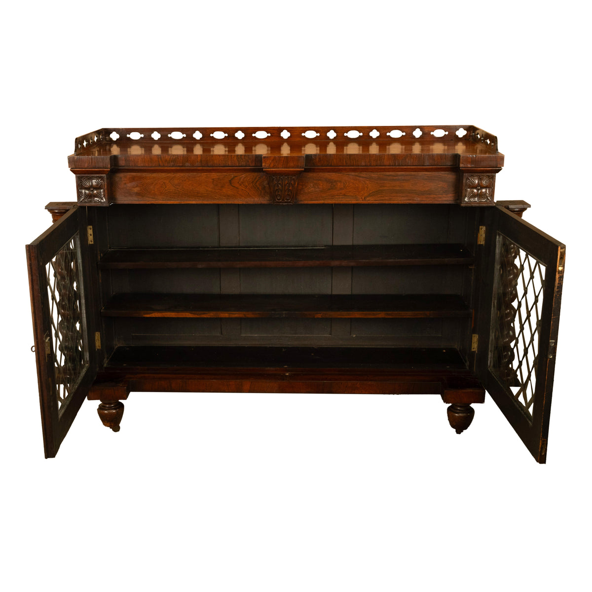 Antique Scottish Regency Rosewood Credenza Bookcase Barley Twist Columns & Brass Grilles 1835