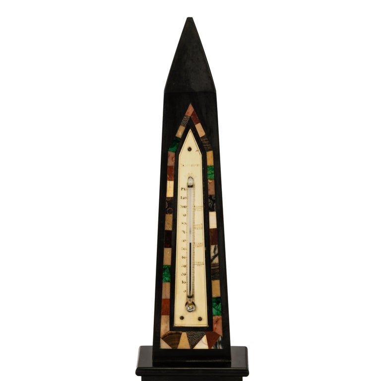 Antique Pietra Dura Marble Desk Obelisk Thermometer Ashford Blue John Derbyshire Circa 1860