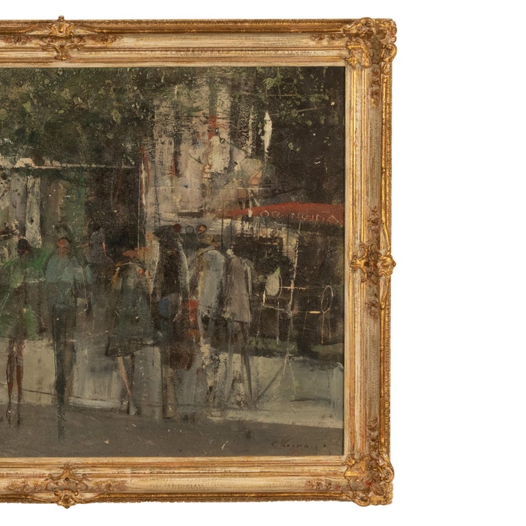 French Modernist Impressionist Paris Street Scene Oil on Canvas Painting 1969