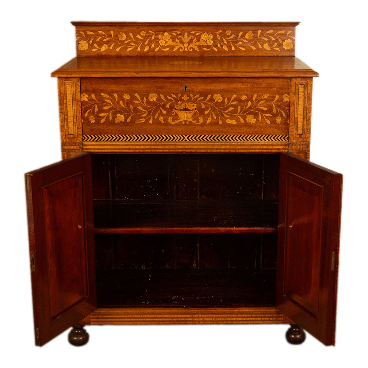 Antique 19th Century Dutch Inlaid Walnut Floral Specimen Wood Marquetry Cabinet 1860