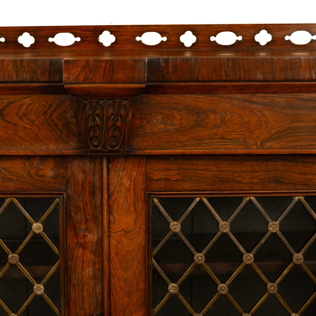 Antique Scottish Regency Rosewood Credenza Bookcase Barley Twist Columns & Brass Grilles 1835