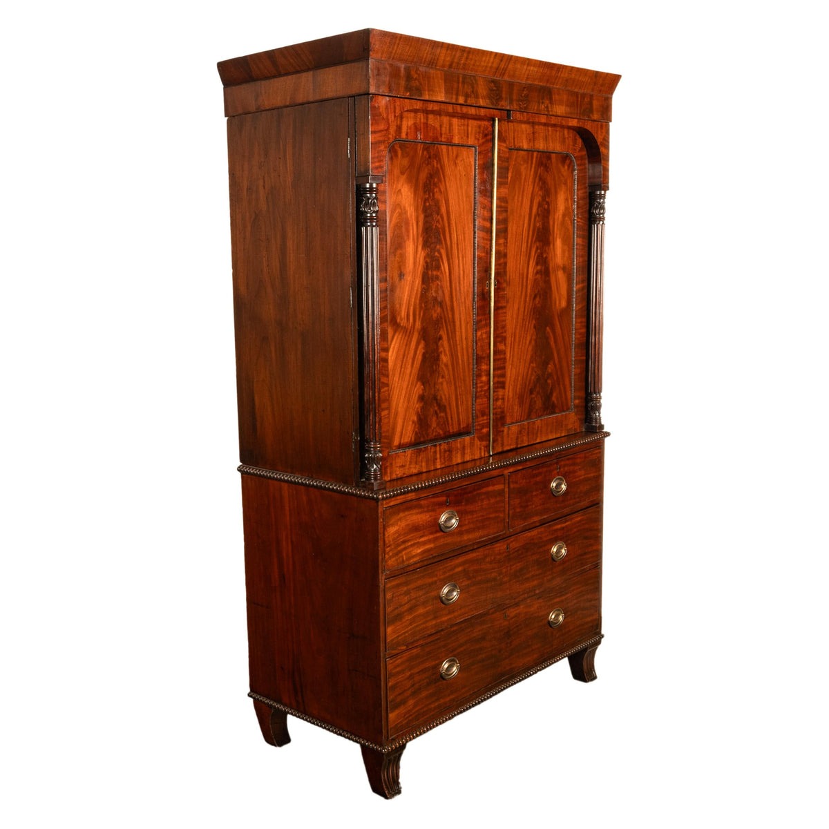 Antique 19thC Flame Mahogany Georgian Regency English Linen Press Chest 1800