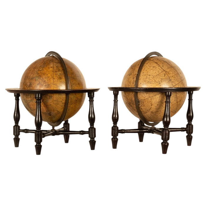 Antique Pair Georgian Terrestrial & Celestial Globes on Stands, signed  J. & W. Cary, 1802 and T. M. Bardin 1800