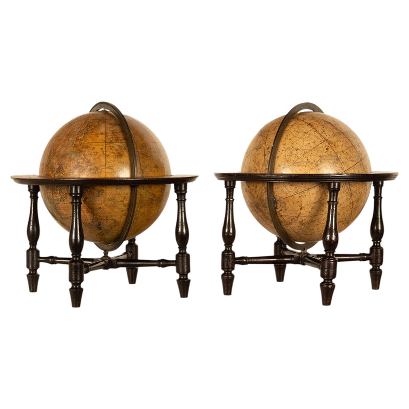 Antique Pair Georgian Terrestrial & Celestial Globes on Stands, signed  J. & W. Cary, 1802 and T. M. Bardin 1800