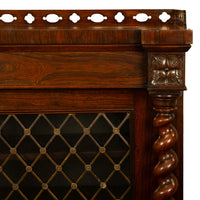 Antique Scottish Regency Rosewood Credenza Bookcase Barley Twist Columns & Brass Grilles 1835