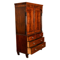 Antique 19thC Flame Mahogany Georgian Regency English Linen Press Chest 1800