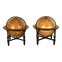 Antique Pair Georgian Terrestrial & Celestial Globes on Stands, signed  J. & W. Cary, 1802 and T. M. Bardin 1800