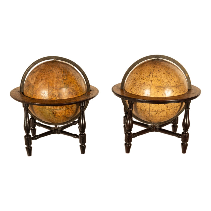 Antique Pair Georgian Terrestrial & Celestial Globes on Stands, signed  J. & W. Cary, 1802 and T. M. Bardin 1800