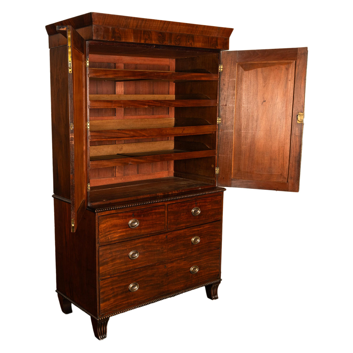 Antique 19thC Flame Mahogany Georgian Regency English Linen Press Chest 1800
