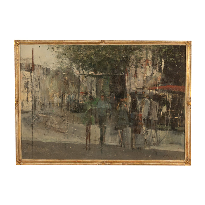 French Modernist Impressionist Paris Street Scene Oil on Canvas Painting 1969