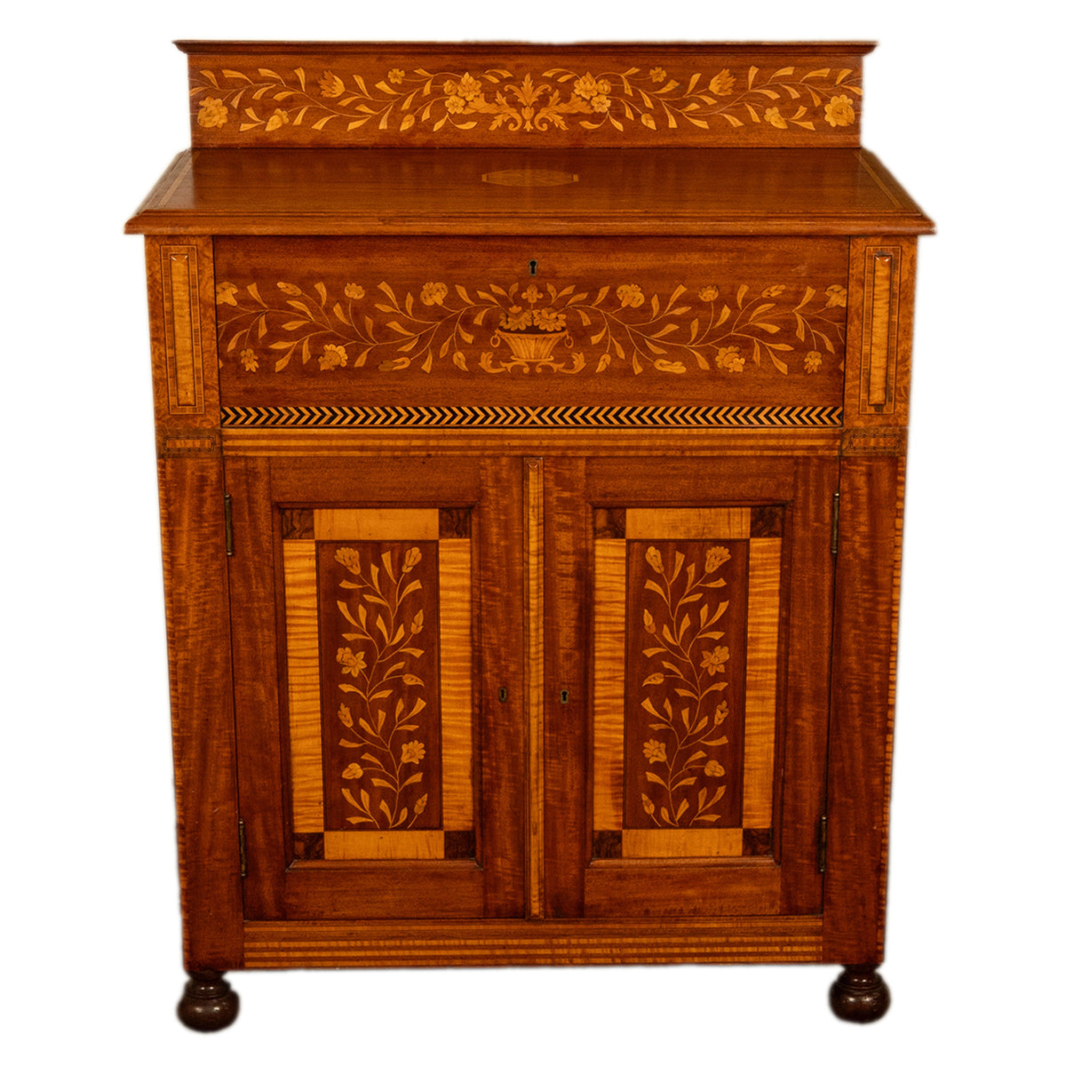 Antique 19th Century Dutch Inlaid Walnut Floral Specimen Wood Marquetry Cabinet 1860