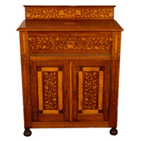 Antique 19th Century Dutch Inlaid Walnut Floral Specimen Wood Marquetry Cabinet 1860