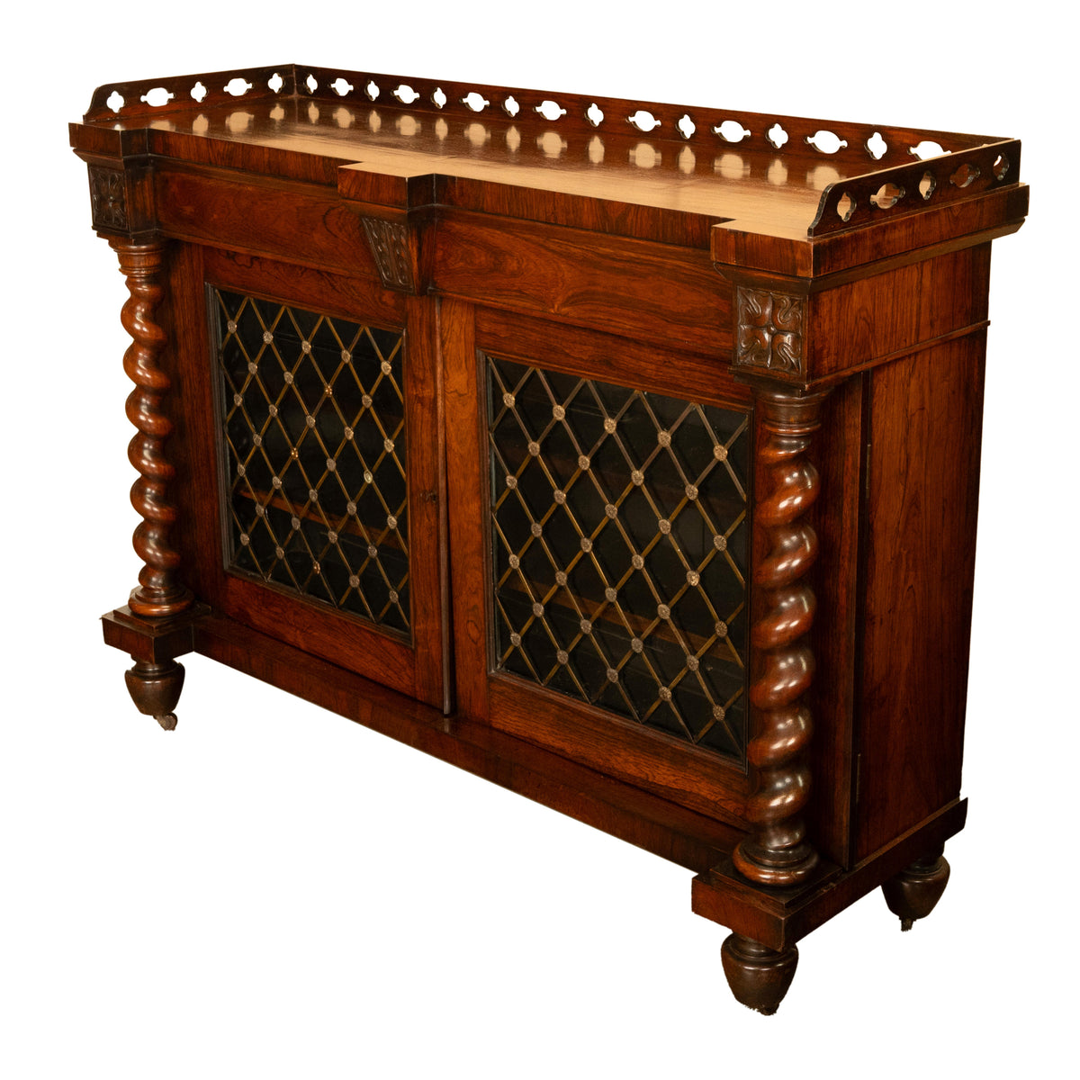 Antique Scottish Regency Rosewood Credenza Bookcase Barley Twist Columns & Brass Grilles 1835