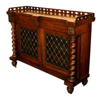 Antique Scottish Regency Rosewood Credenza Bookcase Barley Twist Columns & Brass Grilles 1835