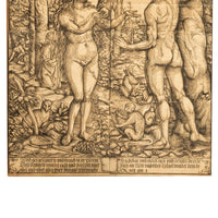 16thCentury German Northern Renaissance Woodcut Print Adam & Eve Baron Von Lanna by Hans Burgkmair the Elder, 1525