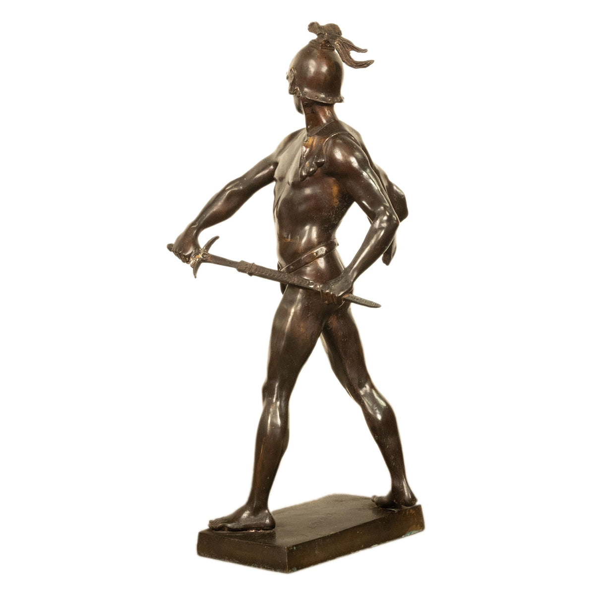 Tall Antique French Academic Realism 19th Century Bronze Roman Warrior Statue Sculpture