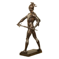 Tall Antique French Academic Realism 19th Century Bronze Roman Warrior Statue Sculpture