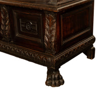 Antique 19th Century Italian Renaissance Revival Carved Hall Bench Storage Settle 1880