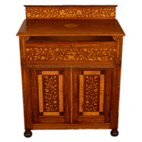 Antique 19th Century Dutch Inlaid Walnut Floral Specimen Wood Marquetry Cabinet 1860