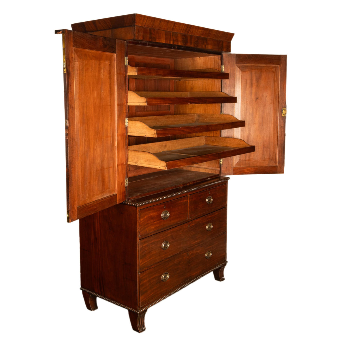 Antique 19thC Flame Mahogany Georgian Regency English Linen Press Chest 1800