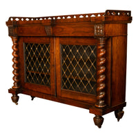 Antique Scottish Regency Rosewood Credenza Bookcase Barley Twist Columns & Brass Grilles 1835
