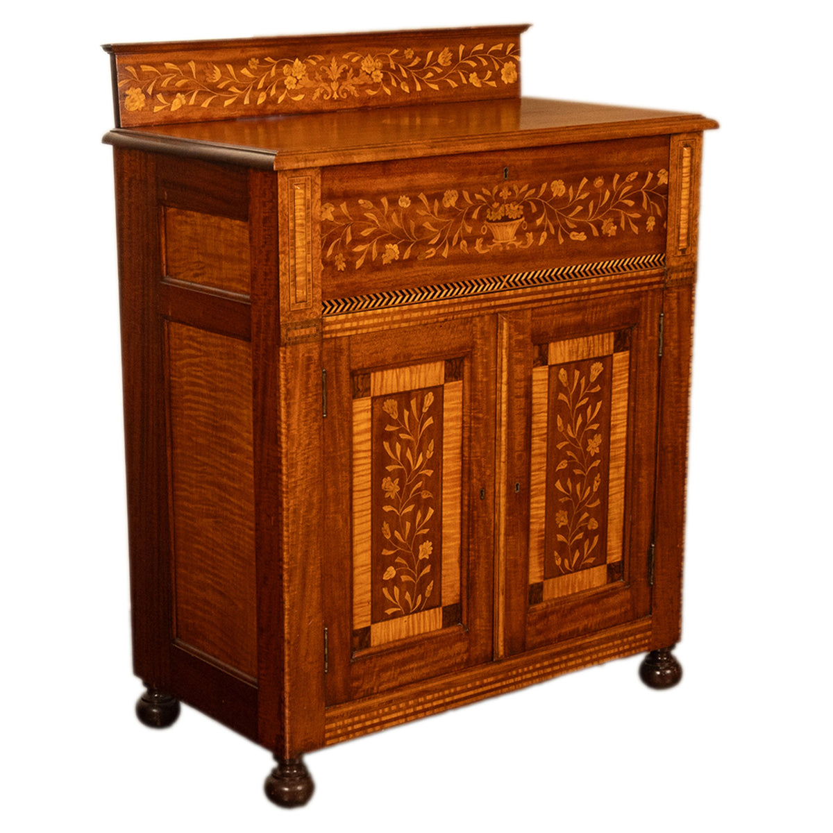 Antique 19th Century Dutch Inlaid Walnut Floral Specimen Wood Marquetry Cabinet 1860