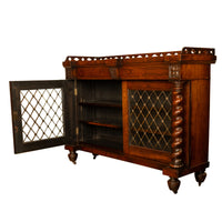 Antique Scottish Regency Rosewood Credenza Bookcase Barley Twist Columns & Brass Grilles 1835