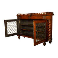 Antique Scottish Regency Rosewood Credenza Bookcase Barley Twist Columns & Brass Grilles 1835
