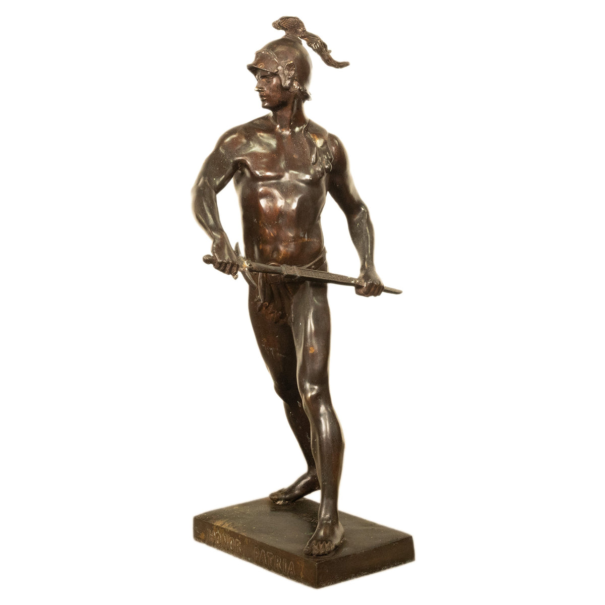 Tall Antique French Academic Realism 19th Century Bronze Roman Warrior Statue Sculpture
