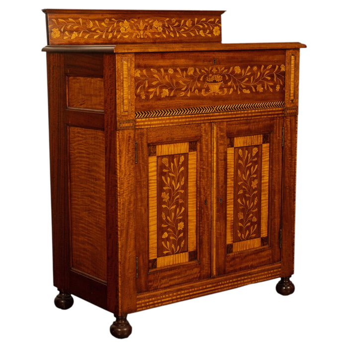 Antique 19th Century Dutch Inlaid Walnut Floral Specimen Wood Marquetry Cabinet 1860