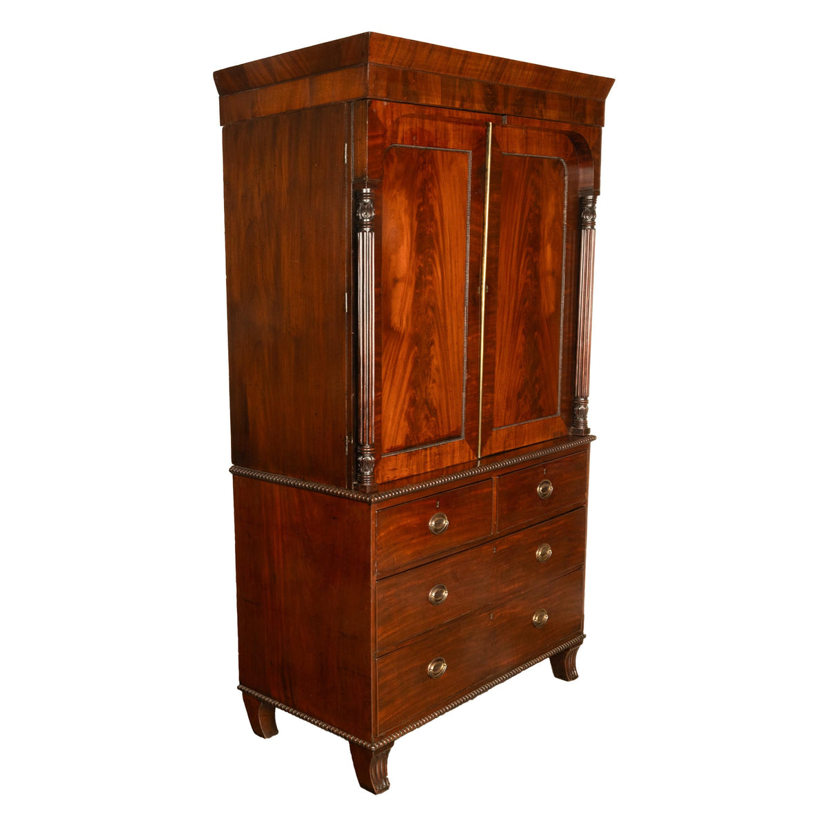 Antique 19thC Flame Mahogany Georgian Regency English Linen Press Chest 1800