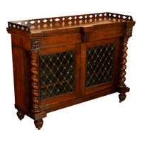 Antique Scottish Regency Rosewood Credenza Bookcase Barley Twist Columns & Brass Grilles 1835