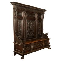 Antique 19th Century Italian Renaissance Revival Carved Hall Bench Storage Settle 1880