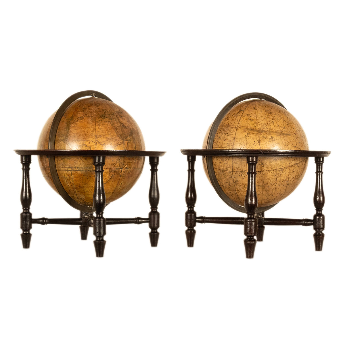 Antique Pair Georgian Terrestrial & Celestial Globes on Stands, signed  J. & W. Cary, 1802 and T. M. Bardin 1800