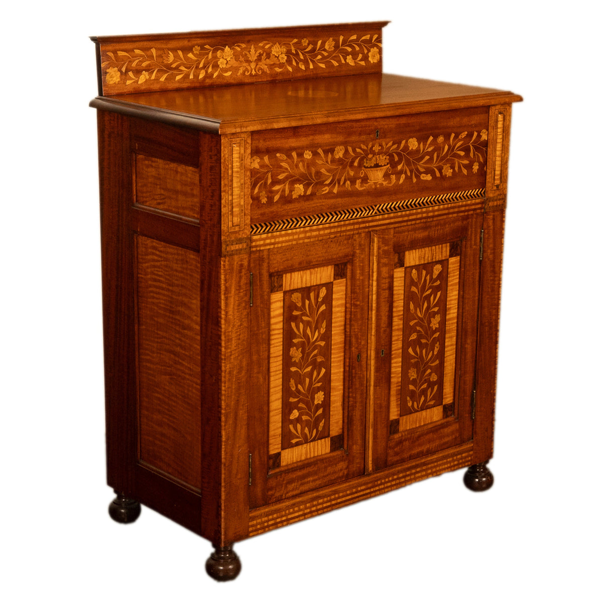 Antique 19th Century Dutch Inlaid Walnut Floral Specimen Wood Marquetry Cabinet 1860